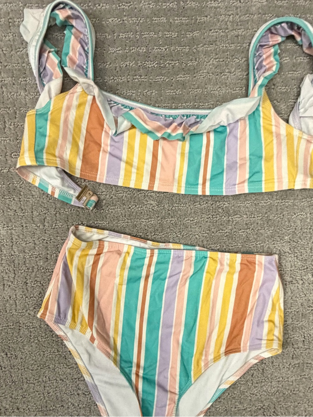 Pastel Stripe High-Waist Bikini Set - Multicolor